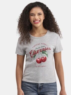 New With Tag Gray Freshly Picked Cherries Graphic Tee